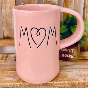 NWT Gorgeous Rae Dunn Pink Black Letters MOM with heart Glossy Finished Tall Mug
